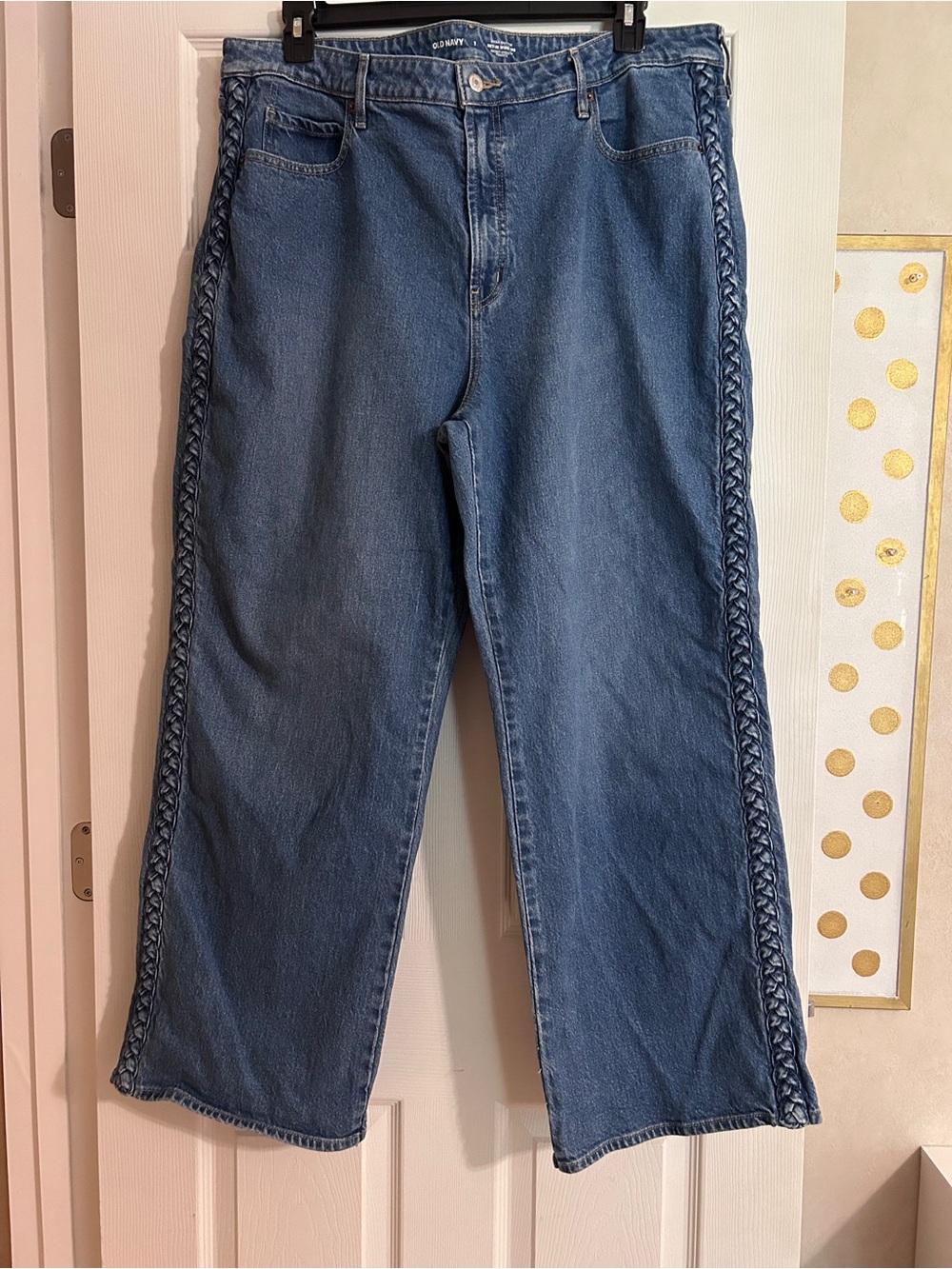 Women’s Braided-Trim Blue Denim Jeans
